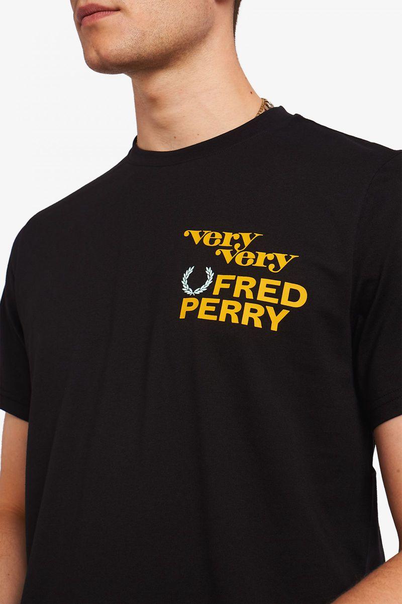 Black Fred Perry Print Men's T Shirts | PH 1670PJJQ